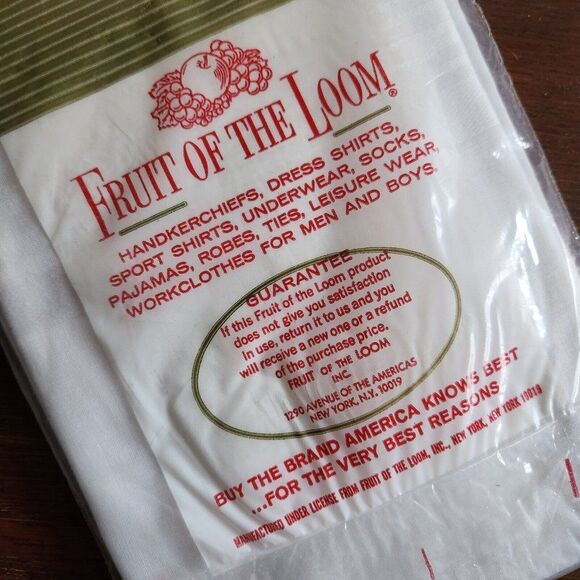 NEW Vintage Fruit Of The Loom Mens Cotton Solid White Striped Handkerchiefs NOS - Picture 4 of 4